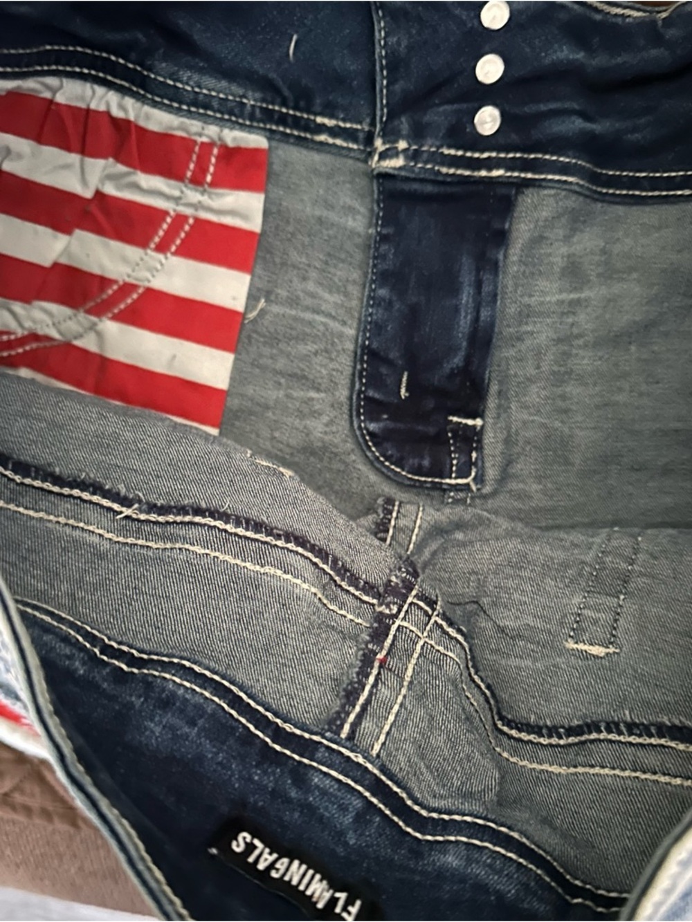Flamingals American Flag Distressed Denim Shorts - Dark Blue - Picture 3 of 4